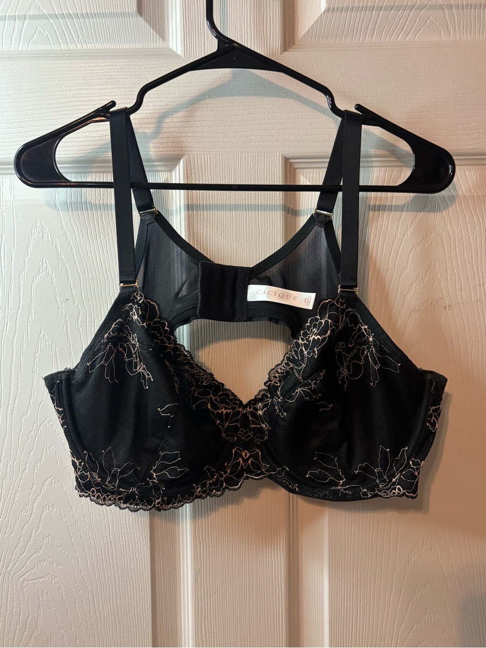 Cacique Black Bra with Gold Floral Stitching